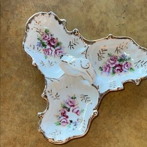 Floral Porcelain Dish with Gold Accents